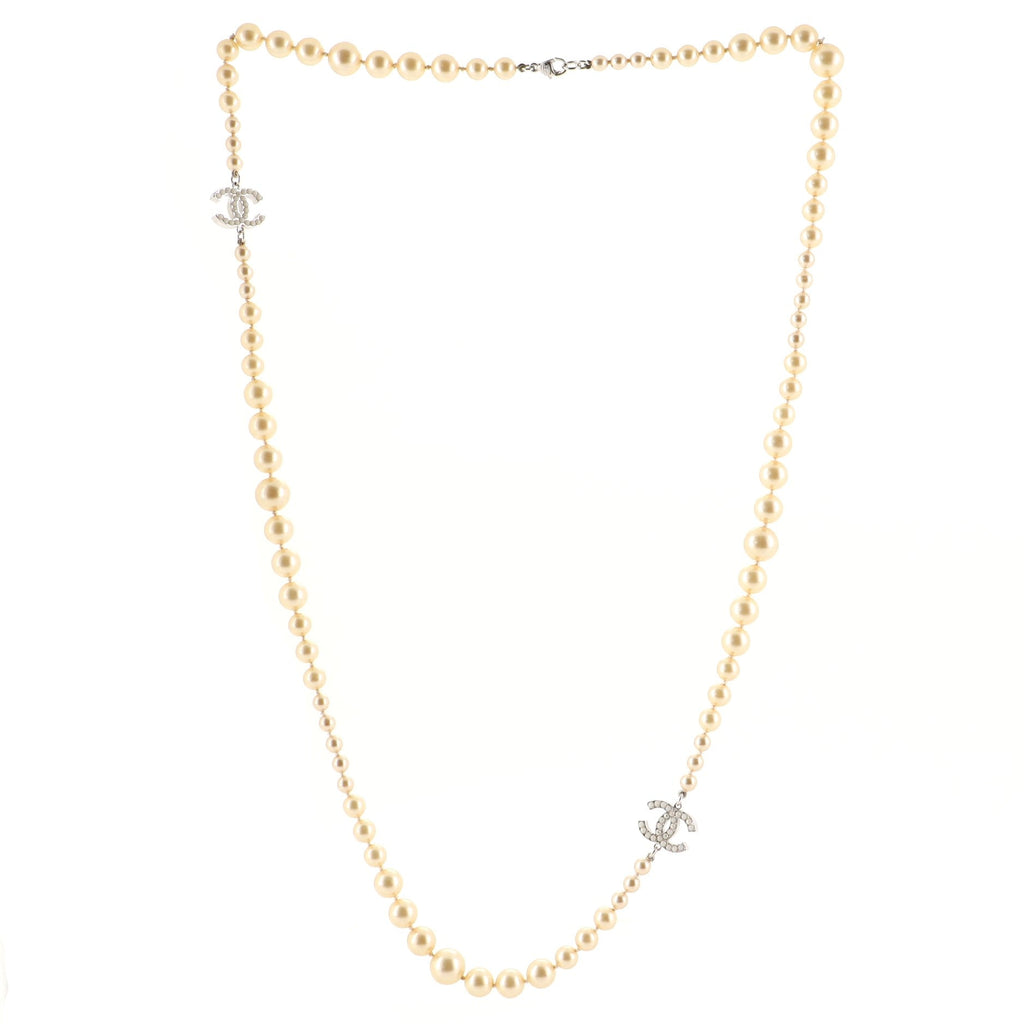 CC Long Necklace Faux Pearls and Metal