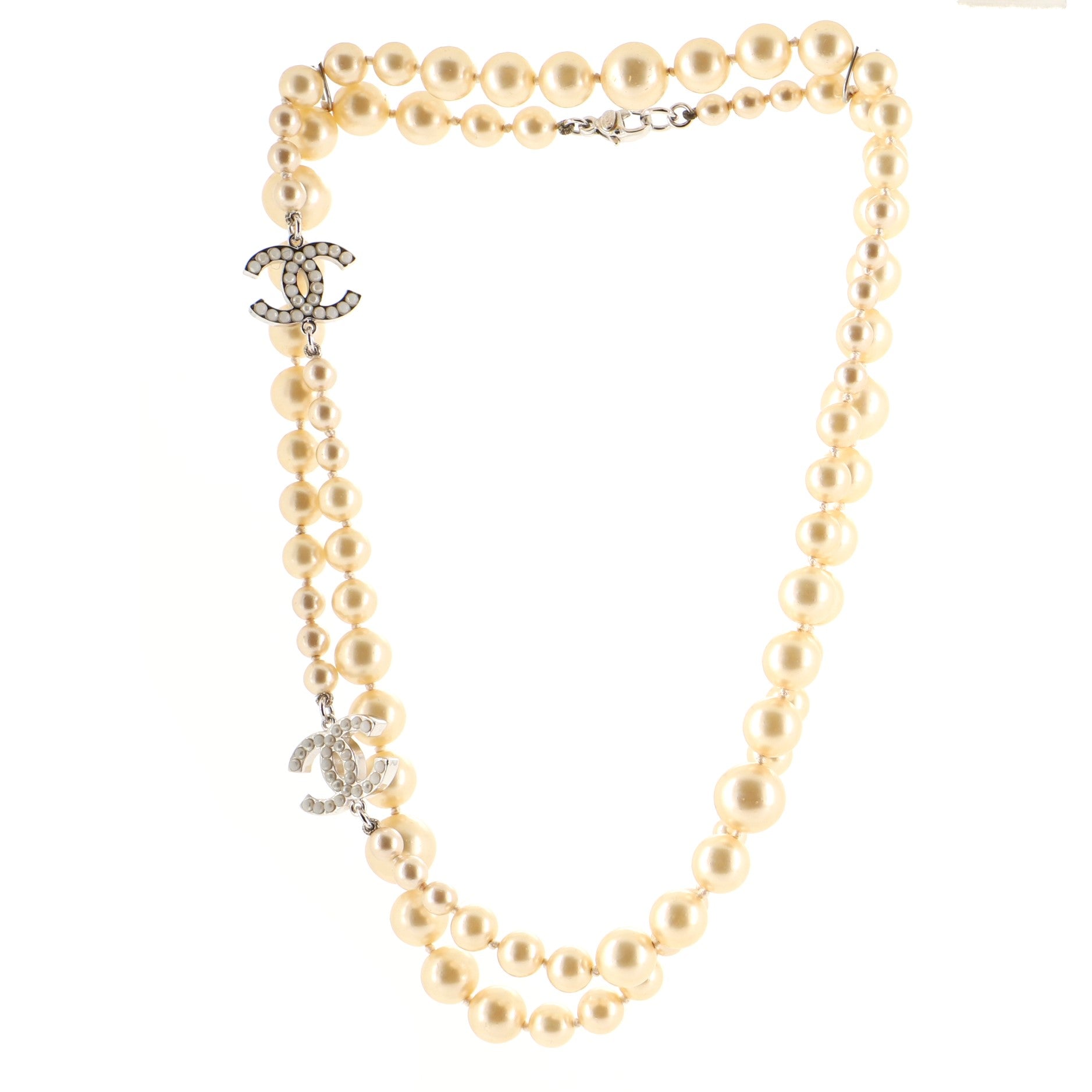 CC Long Necklace Faux Pearls and Metal