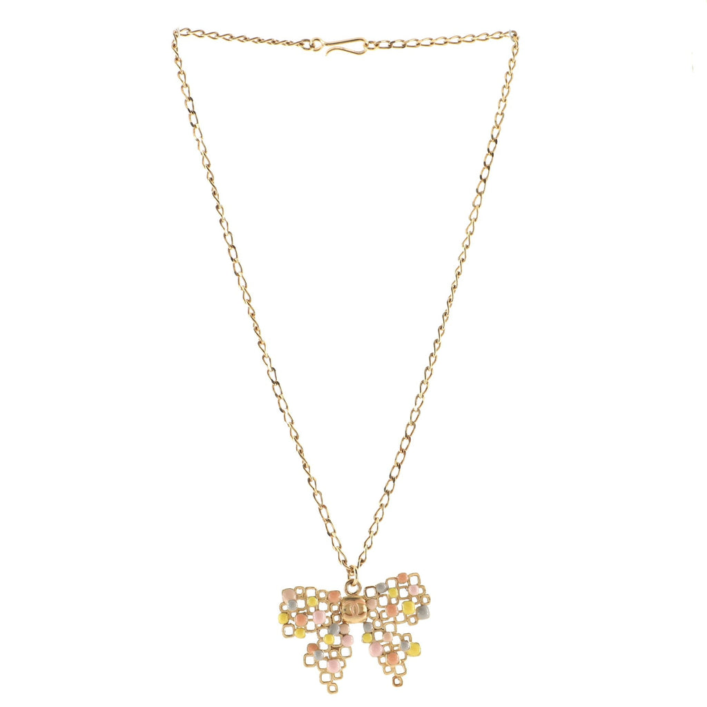 CC Graphic Bow Pendant Necklace Metal and Enamel