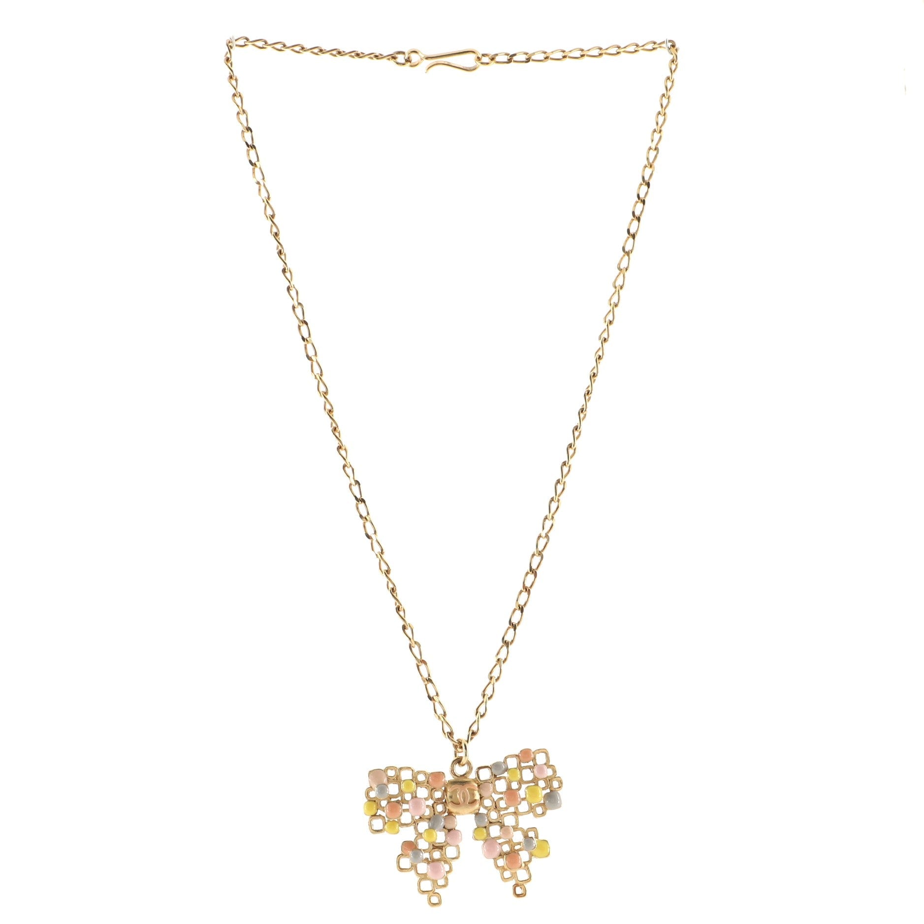 CC Graphic Bow Pendant Necklace Metal and Enamel