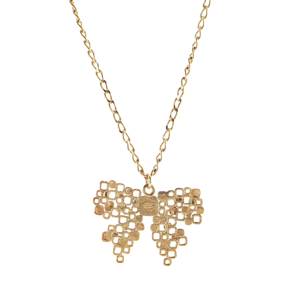 CC Graphic Bow Pendant Necklace Metal and Enamel
