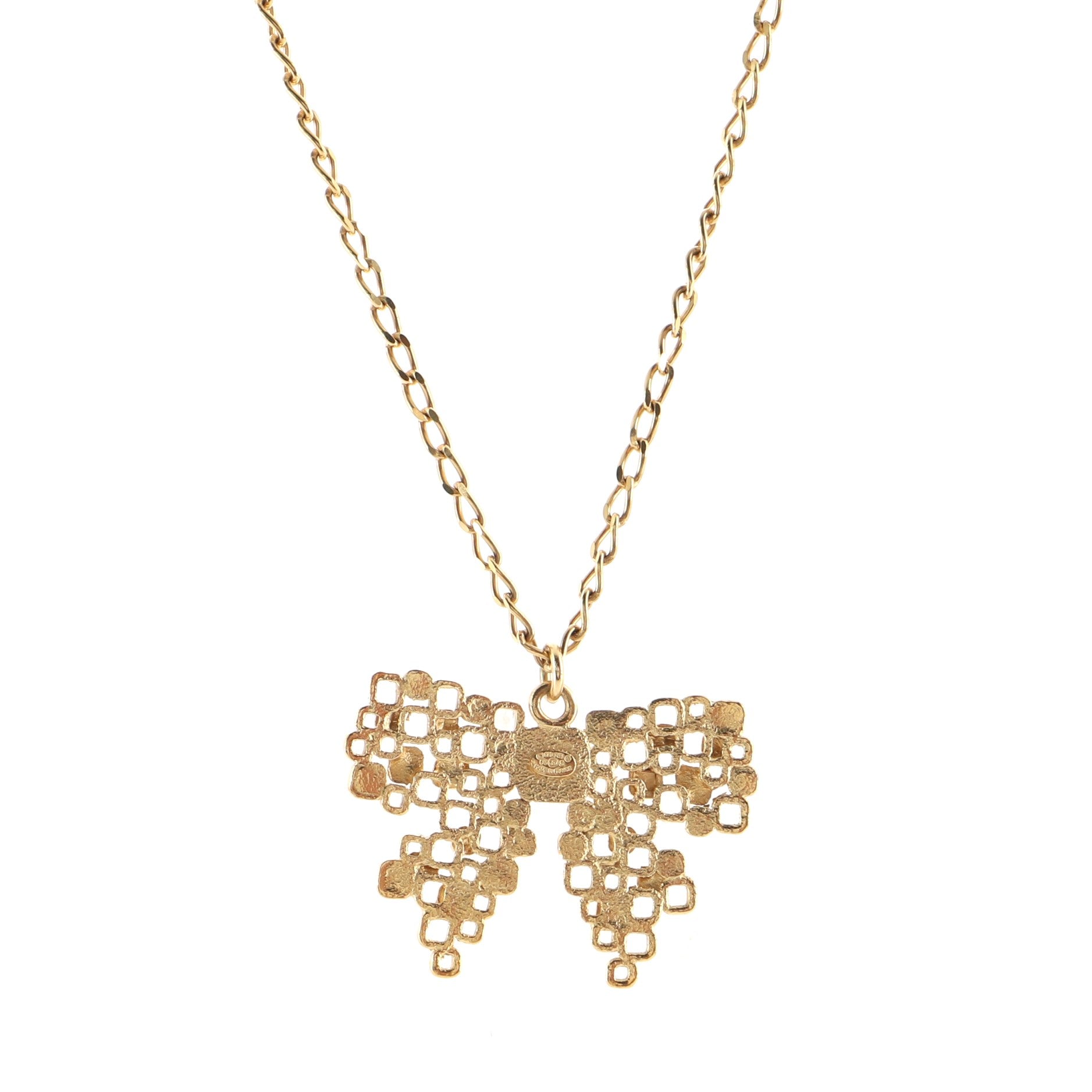 CC Graphic Bow Pendant Necklace Metal and Enamel
