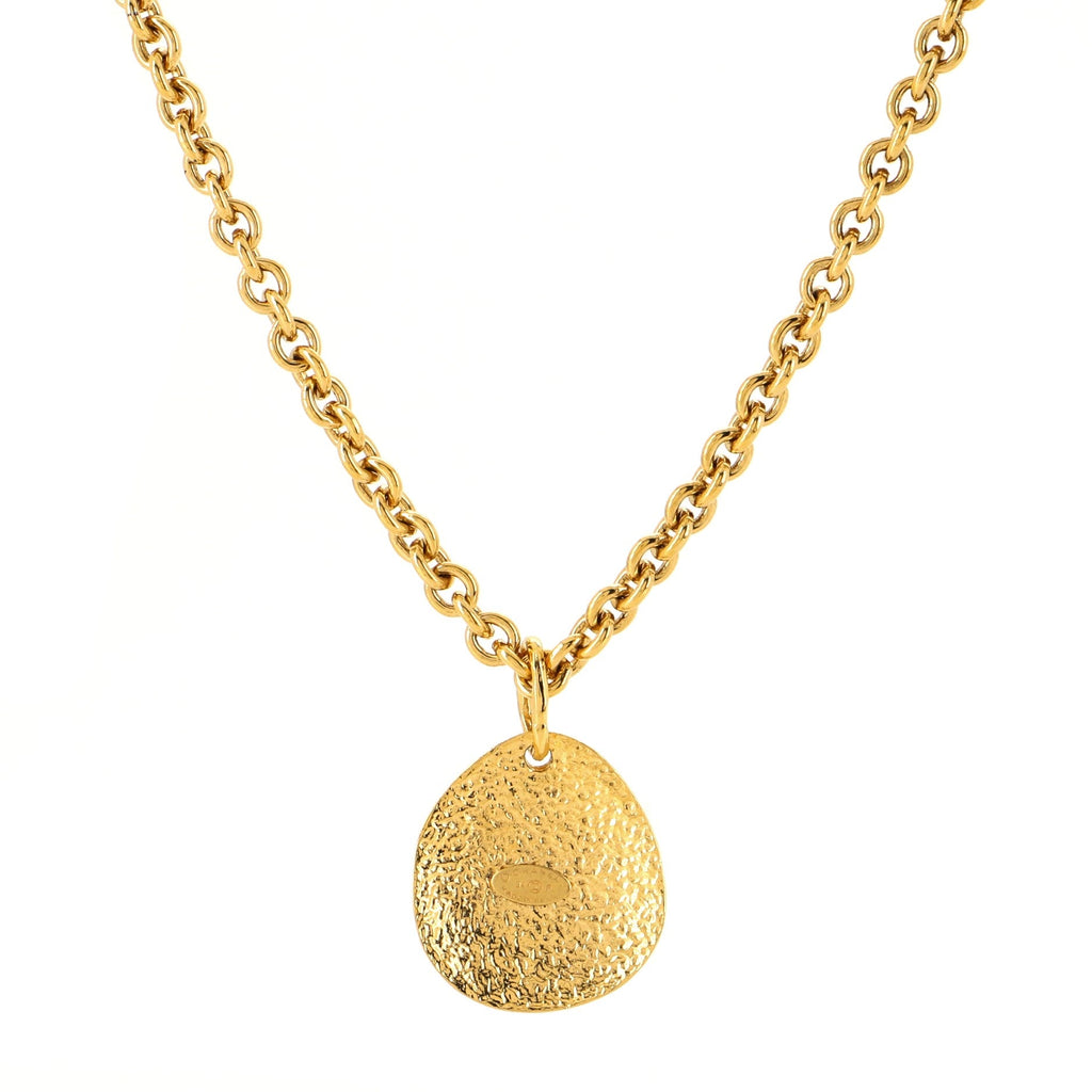 Vintage CC Quilted Teardrop Pendant Necklace Metal