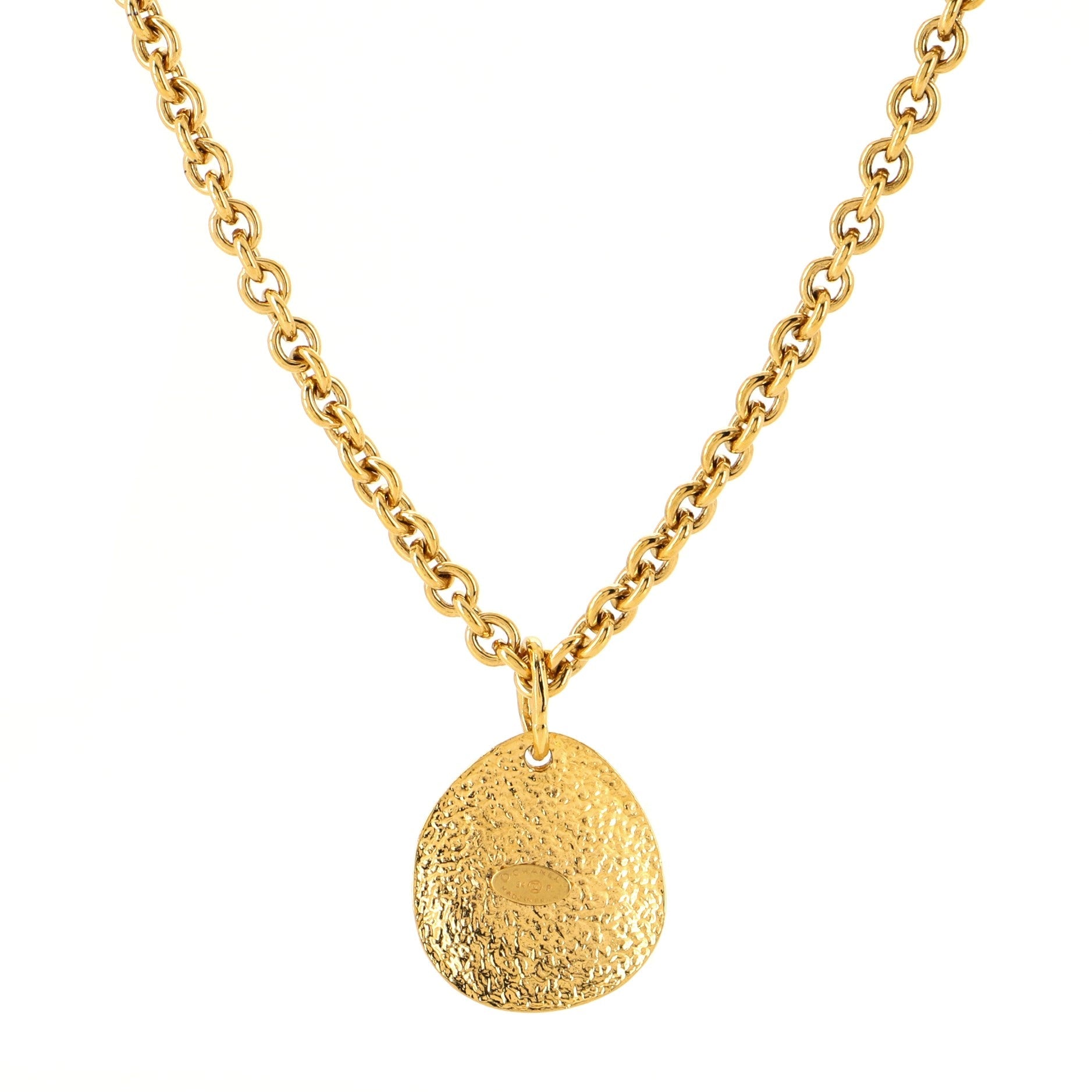 Vintage CC Quilted Teardrop Pendant Necklace Metal