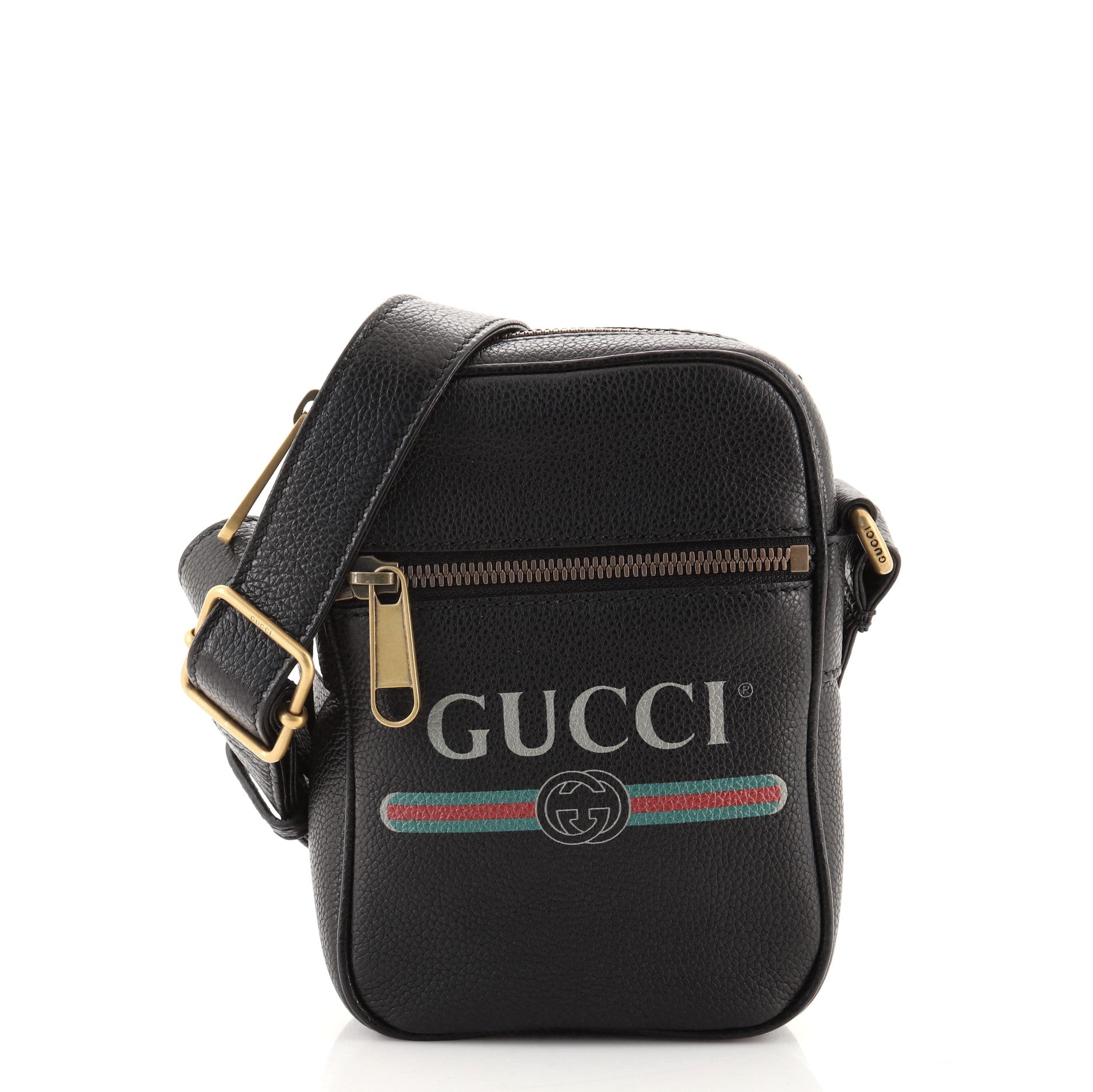 Logo Zip Messenger Bag Printed Leather Mini