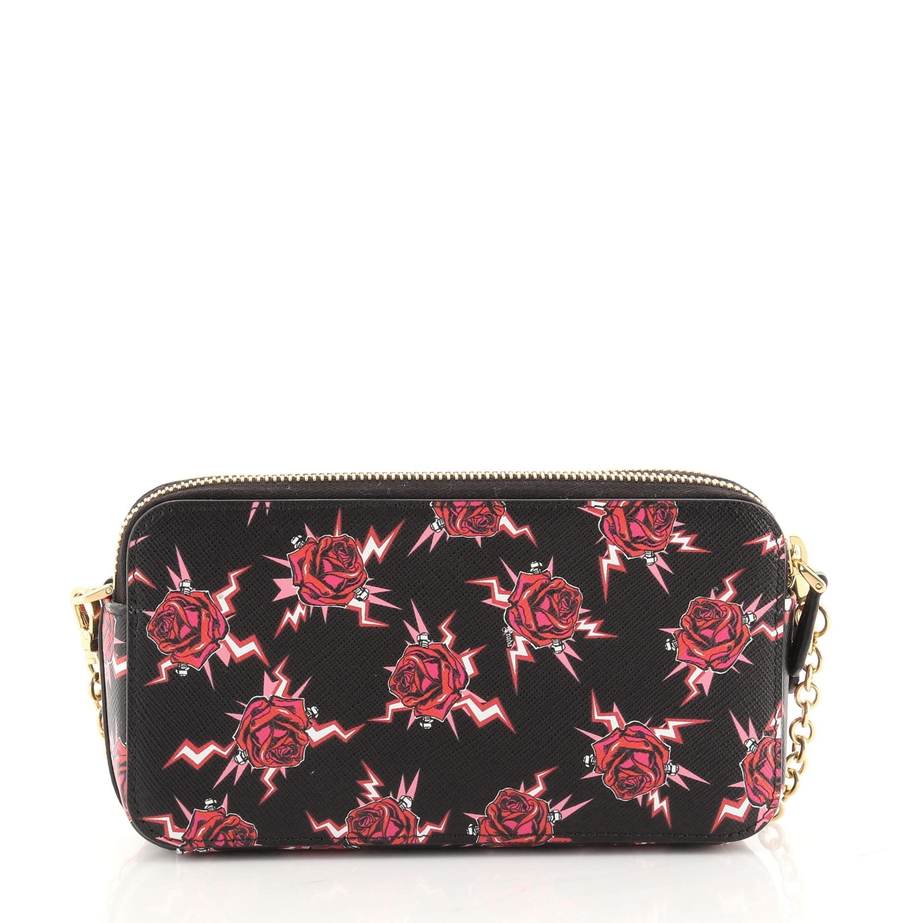 Double Zip Wallet on Chain Crossbody Printed Saffiano Leather Mini