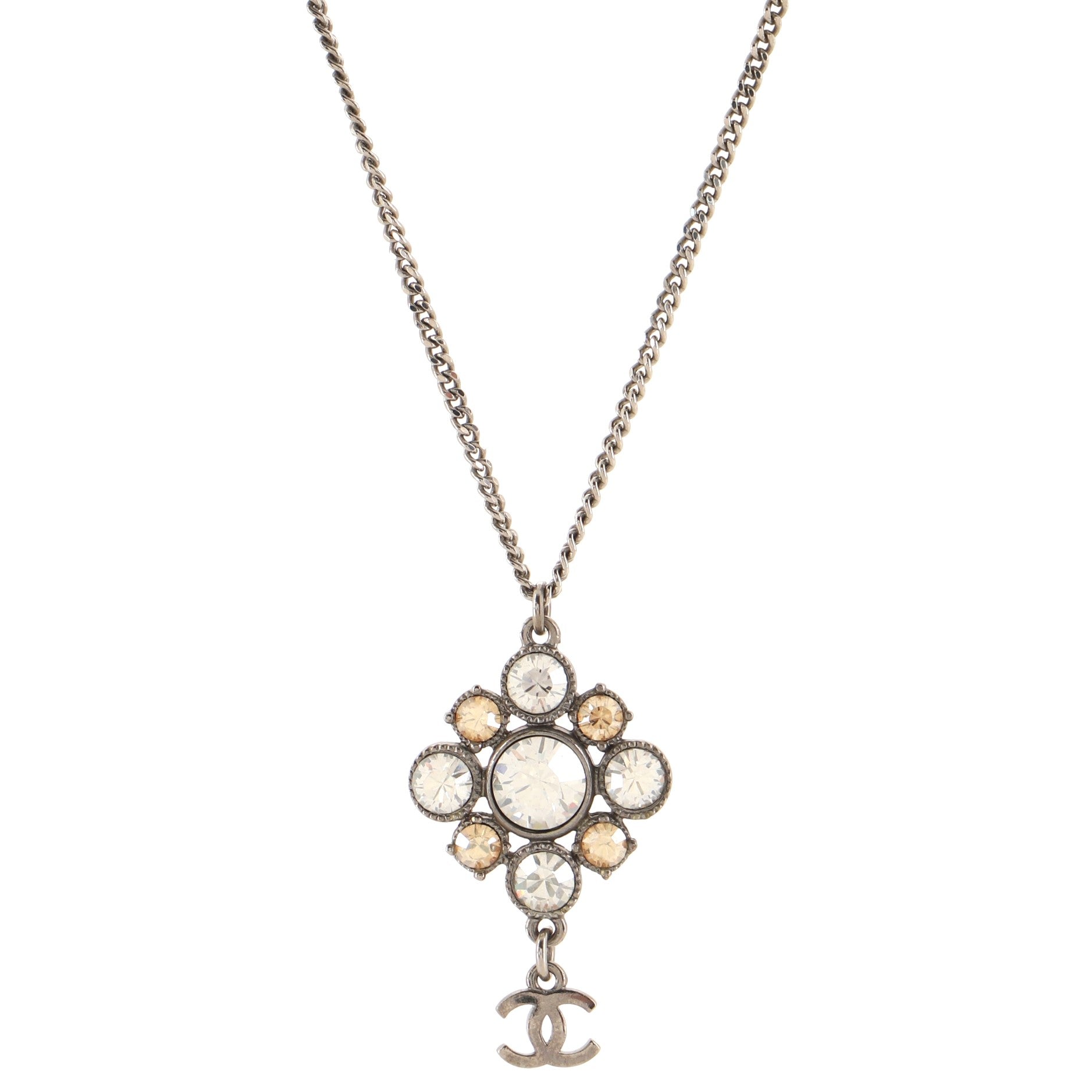 CC Cluster Pendant Necklace Crystal Embellished Metal