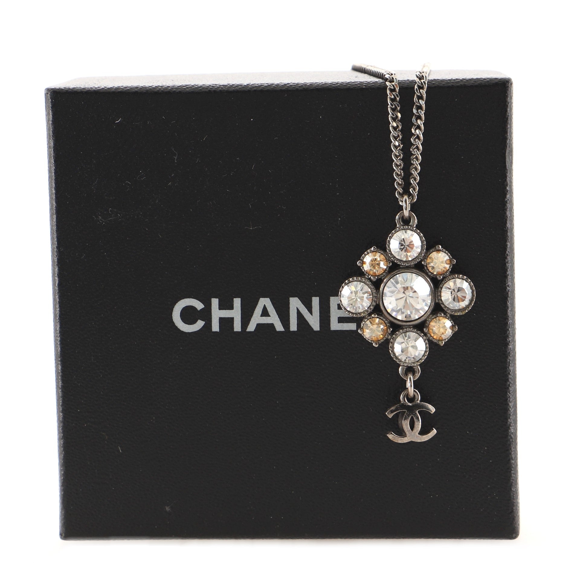 CC Cluster Pendant Necklace Crystal Embellished Metal