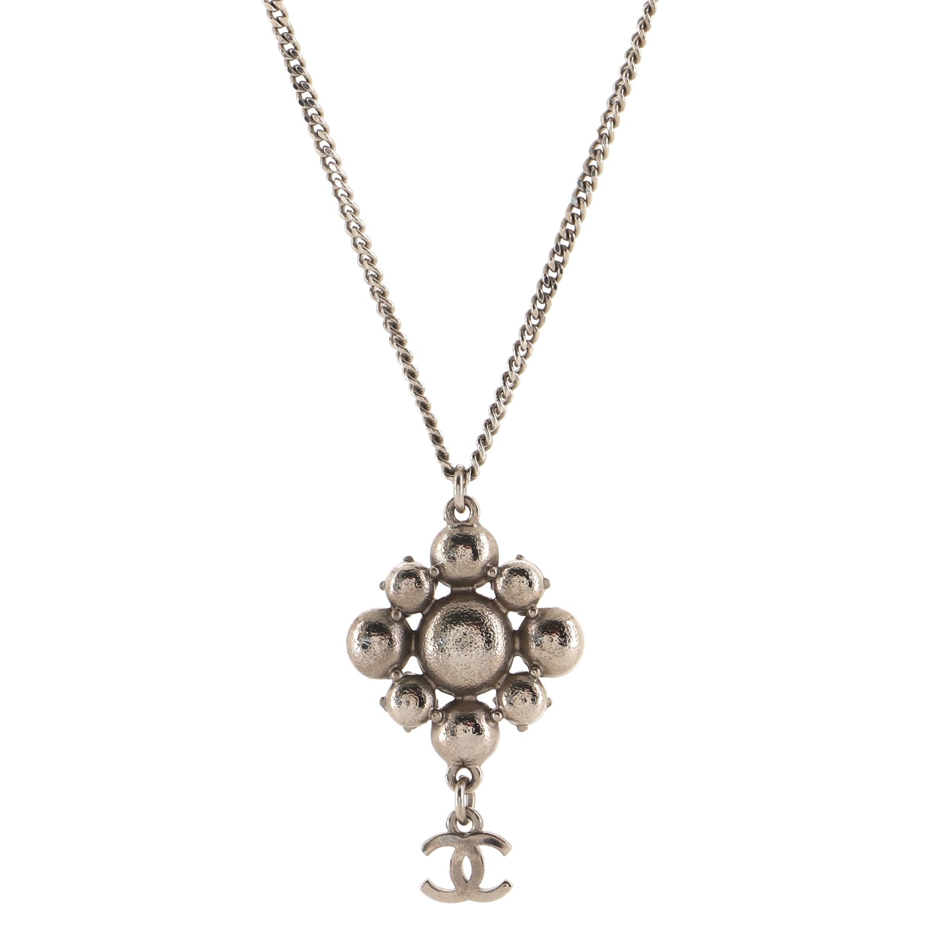 CC Cluster Pendant Necklace Crystal Embellished Metal