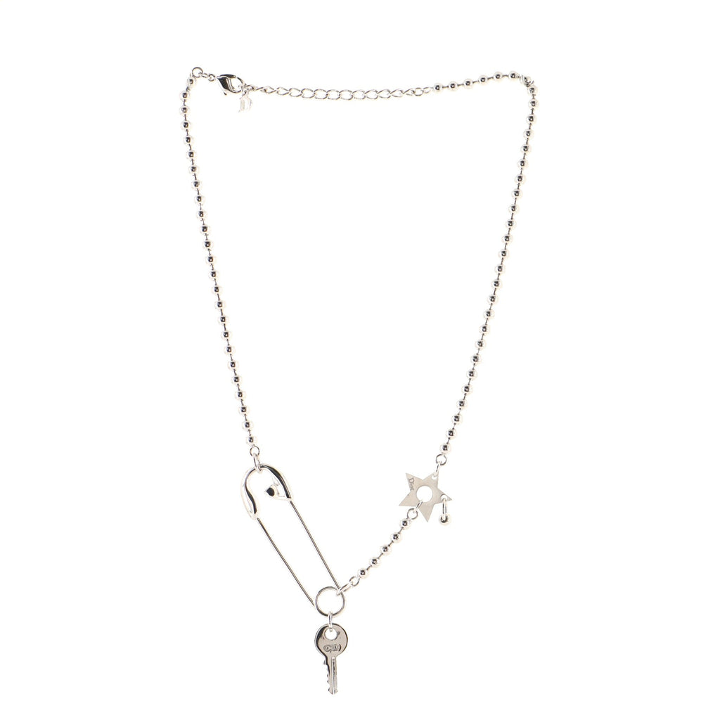 Punk Safety Pin Keys Bead Chain Necklace Metal