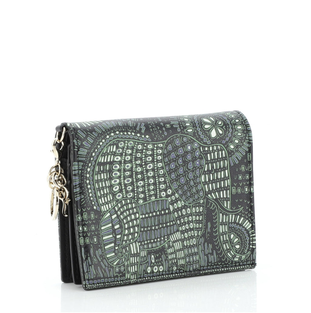 Lady Dior Flap Wallet Printed Leather Mini