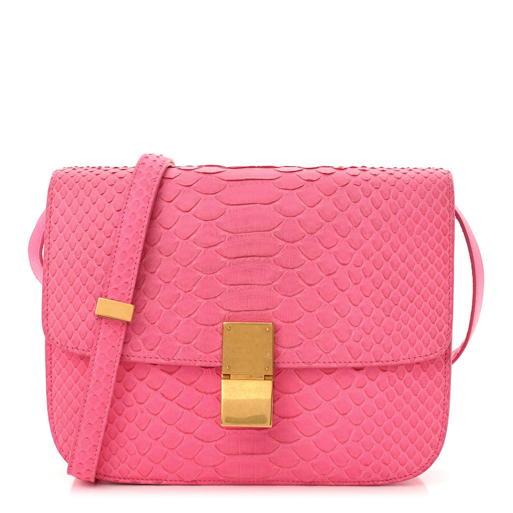 Snakeskin Medium Classic Box Flap Pink