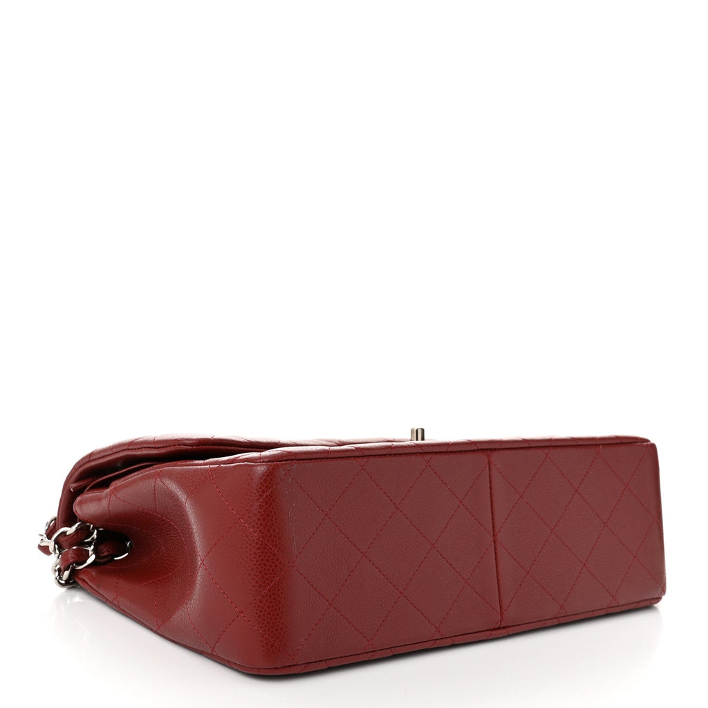 Caviar Quilted Jumbo Double Flap Dark Red