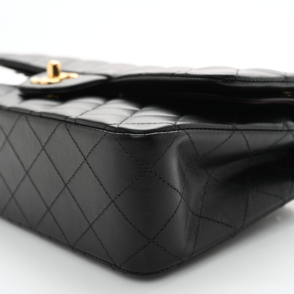 Lambskin Quilted Medium Double Flap Black