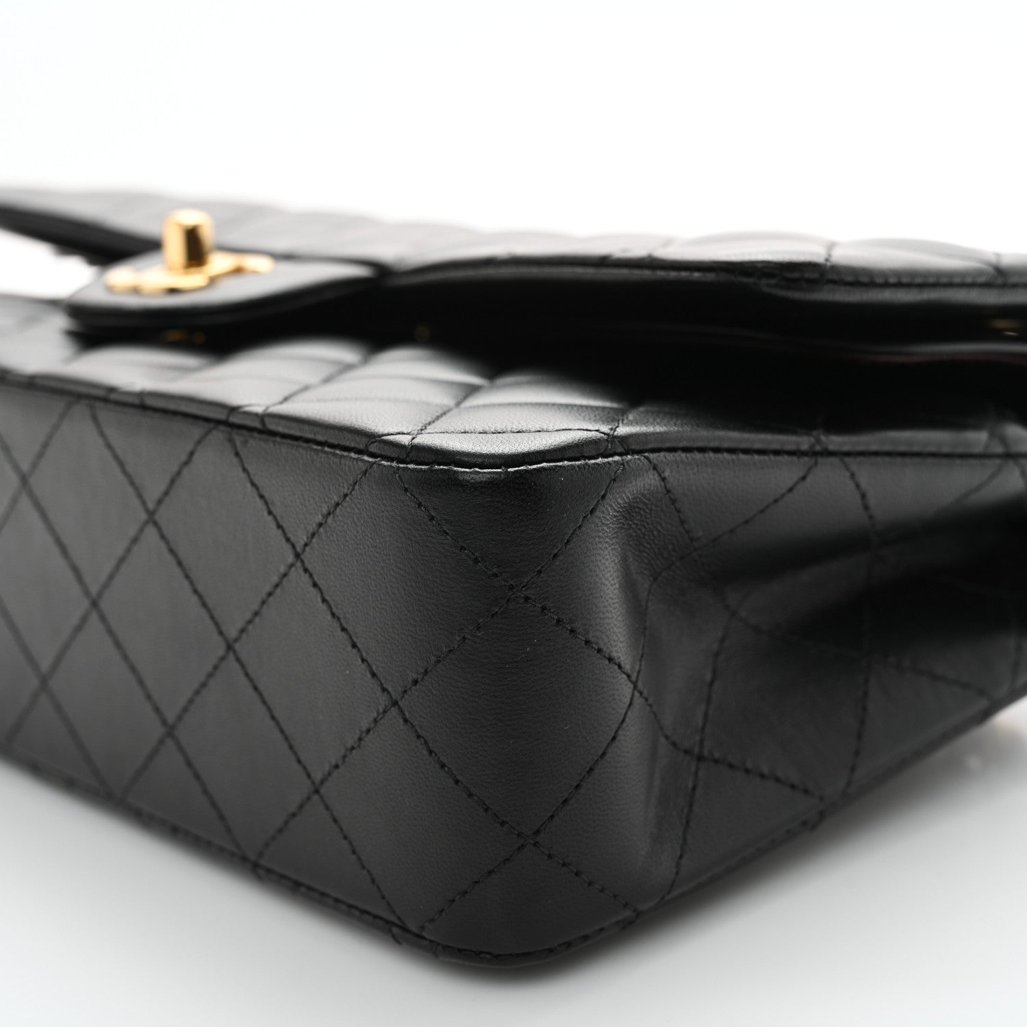 Lambskin Quilted Medium Double Flap Black