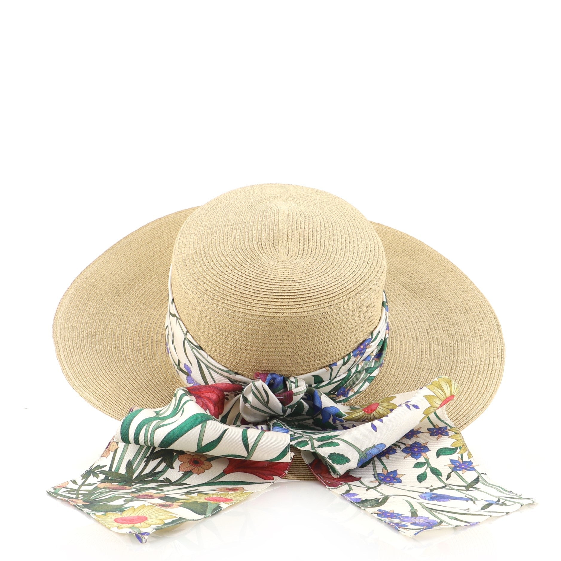 Papier Wide Brim Hat Straw with Scarf Ribbon Medium