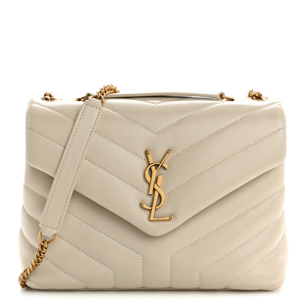 Calfskin Y Quilted Monogram Small Loulou Chain Satchel Crema Soft