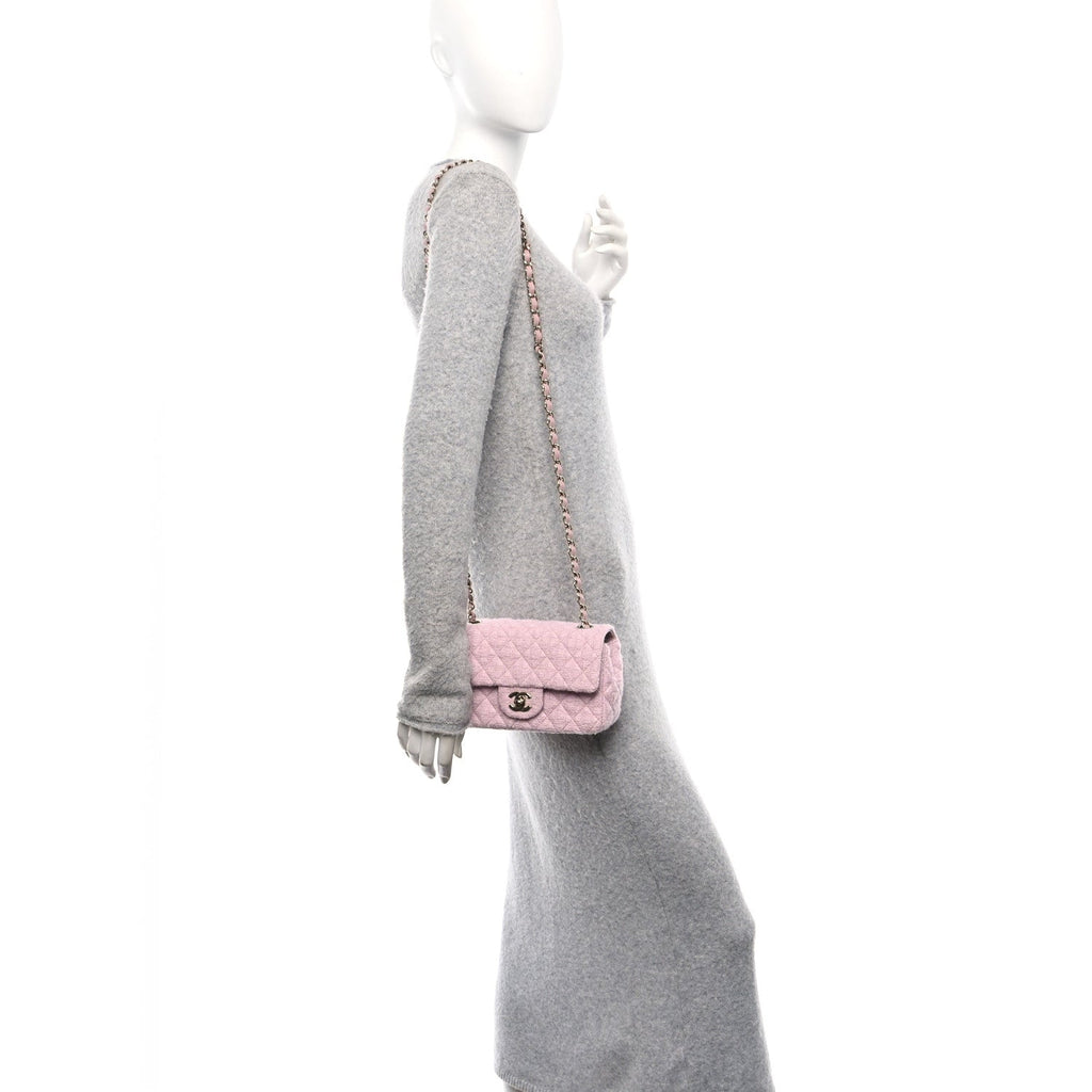 Tweed Quilted Mini Rectangular Flap Light Pink