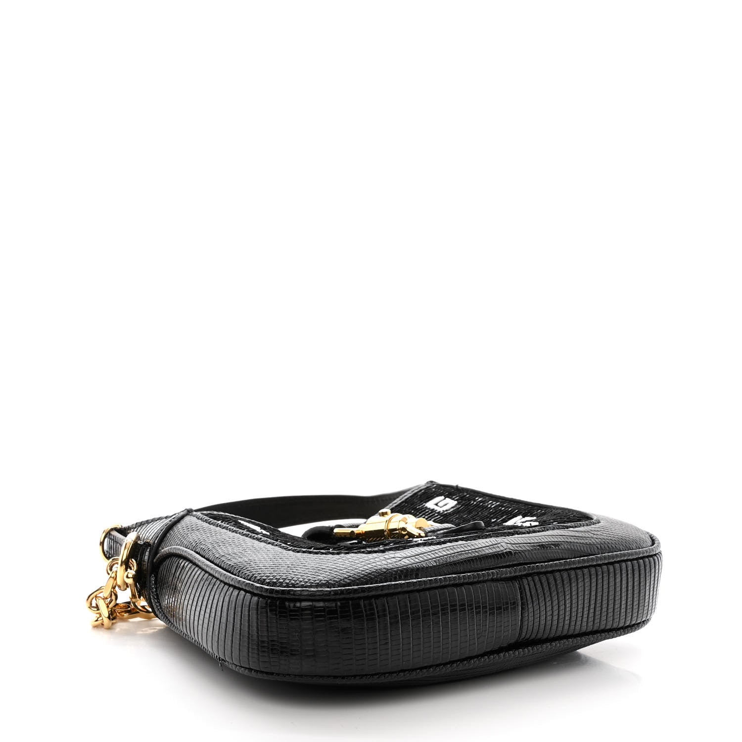 Lizard Sequin GG Monogram Mini Jackie 1961 Hobo Black White
