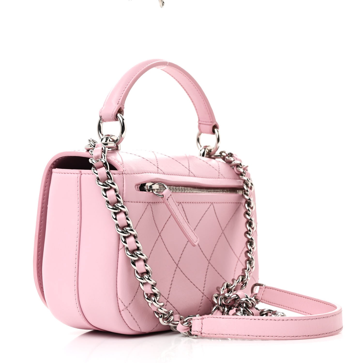 Calfskin Stitched Small Ring My Bag Flap Crossbody Pink