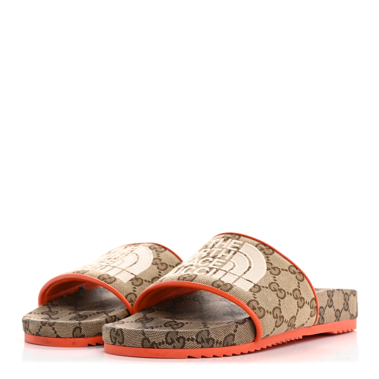 x NORTH FACE Canvas GG Monogram Womens Slide Sandals 40 Beige Mystic White Deep Orange