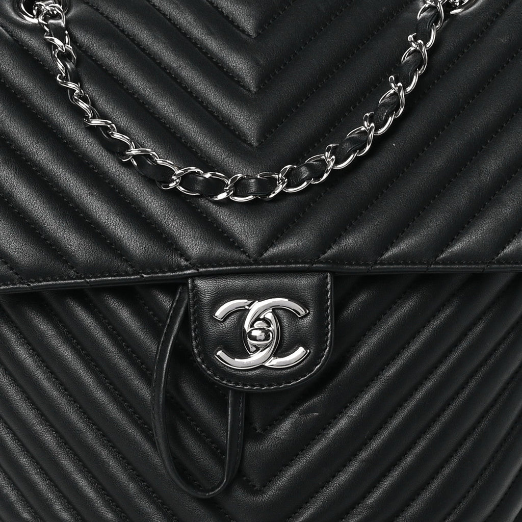 Calfskin Chevron Quilted Large Urban Spirit Backpack Black