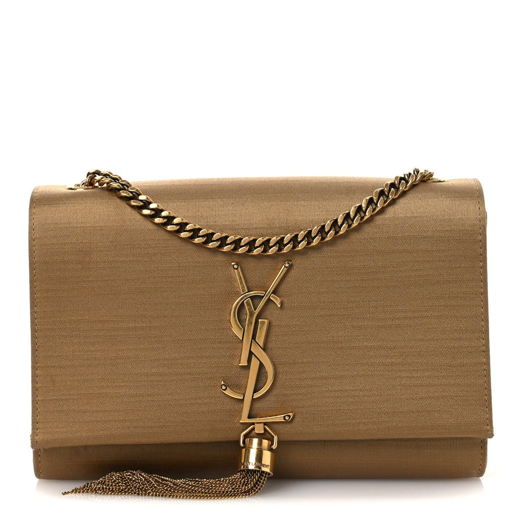 Satin Small Classic Monogram Kate Tassel Satchel Sahara Beige