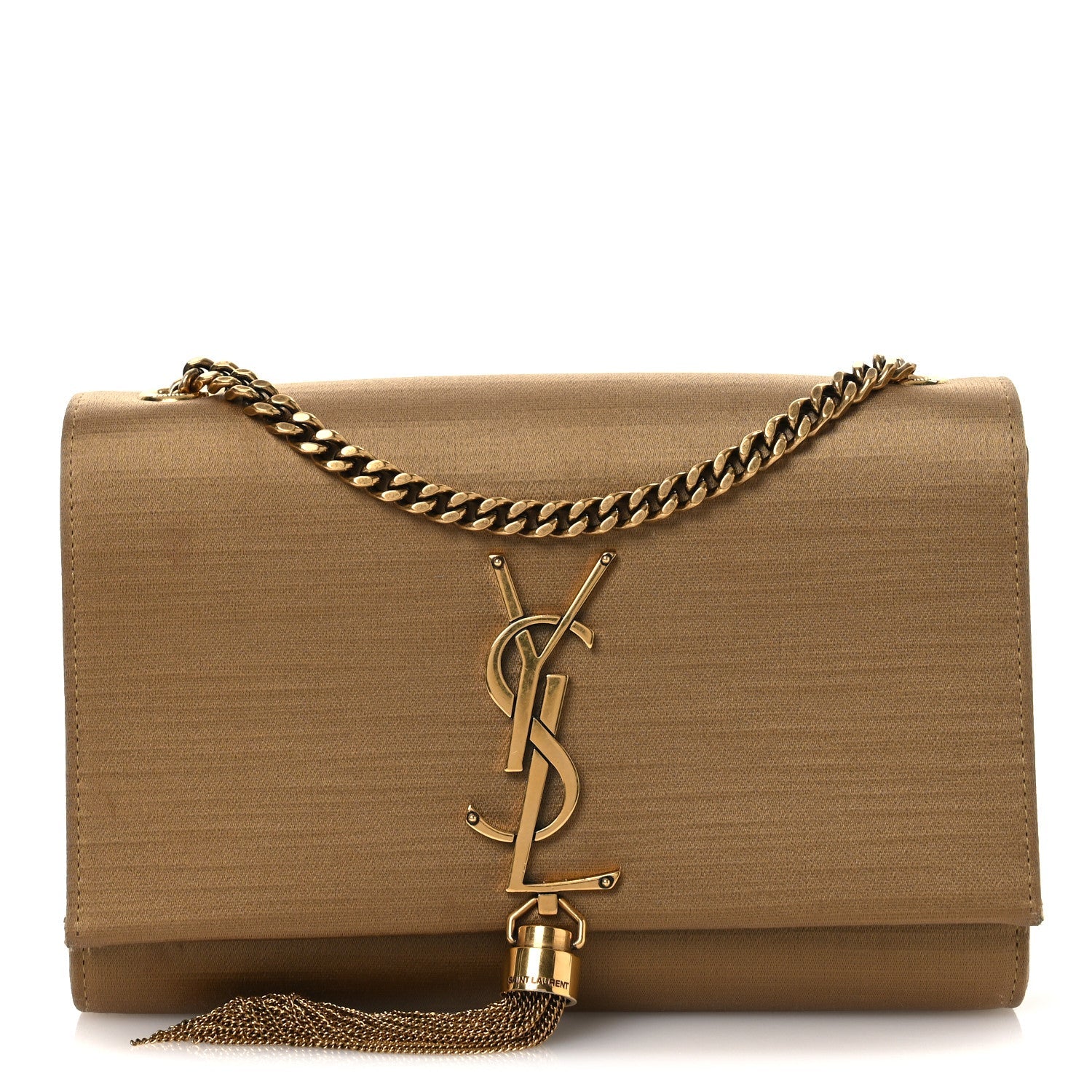 Satin Small Classic Monogram Kate Tassel Satchel Sahara Beige