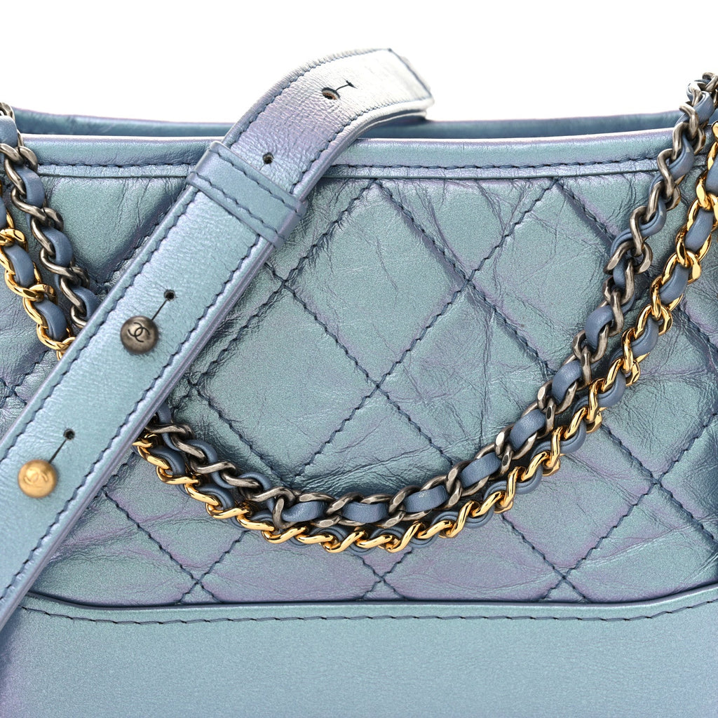 Iridescent Lambskin Calfskin Quilted Small Gabrielle Hobo Blue