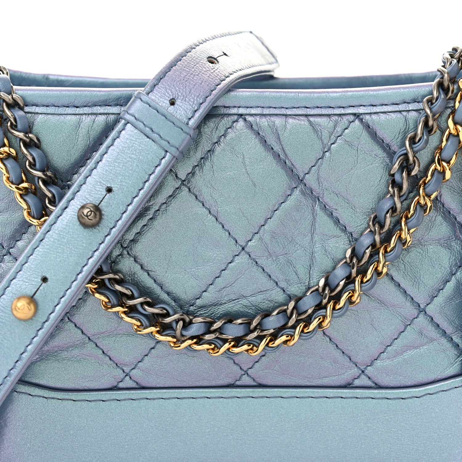 Iridescent Lambskin Calfskin Quilted Small Gabrielle Hobo Blue