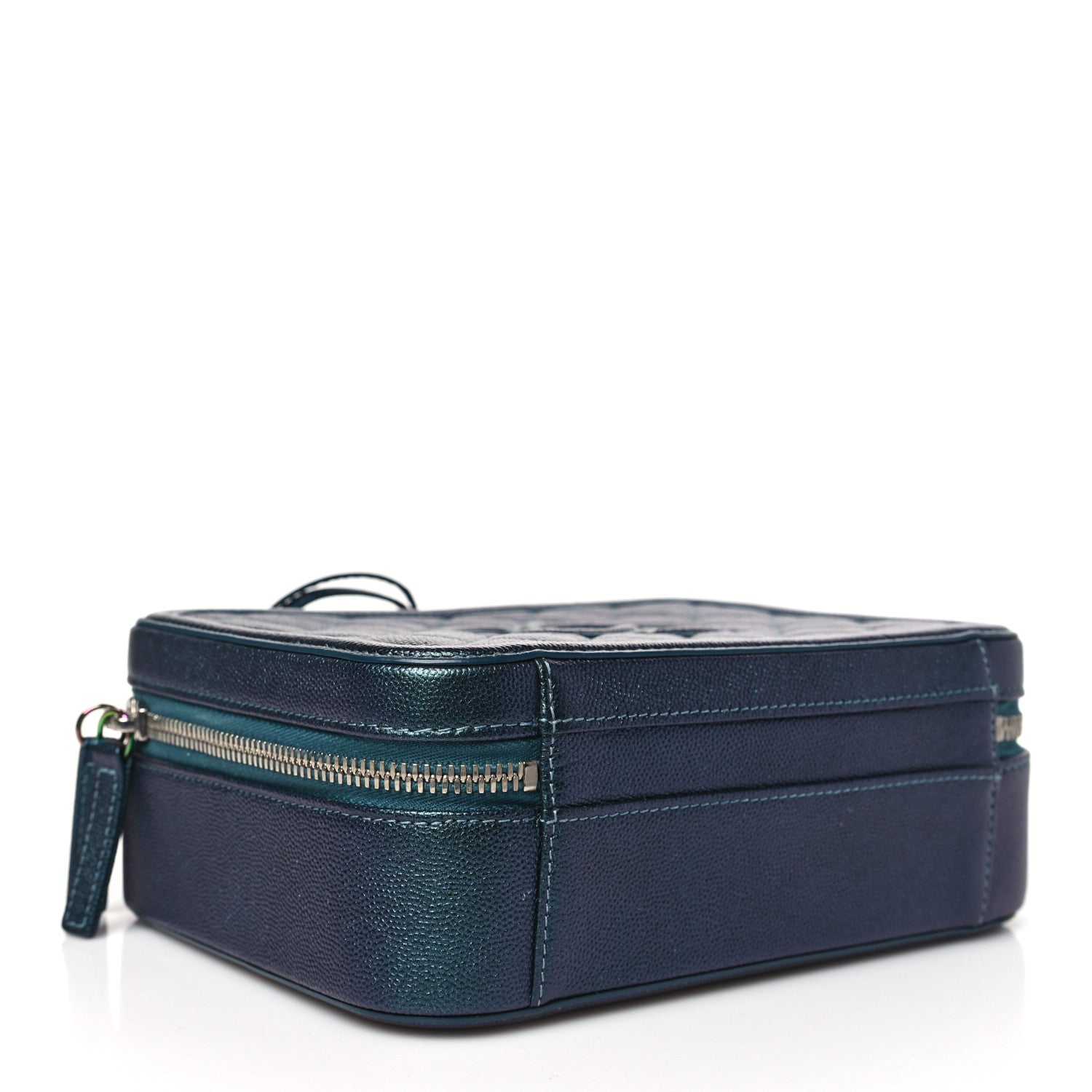 Iridescent Caviar Quilted Medium CC Filigree Vanity Case Dark Turquoise