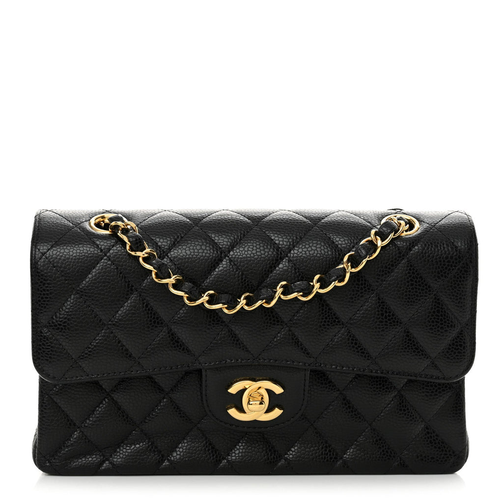 Caviar Quilted Small Double Flap Black
