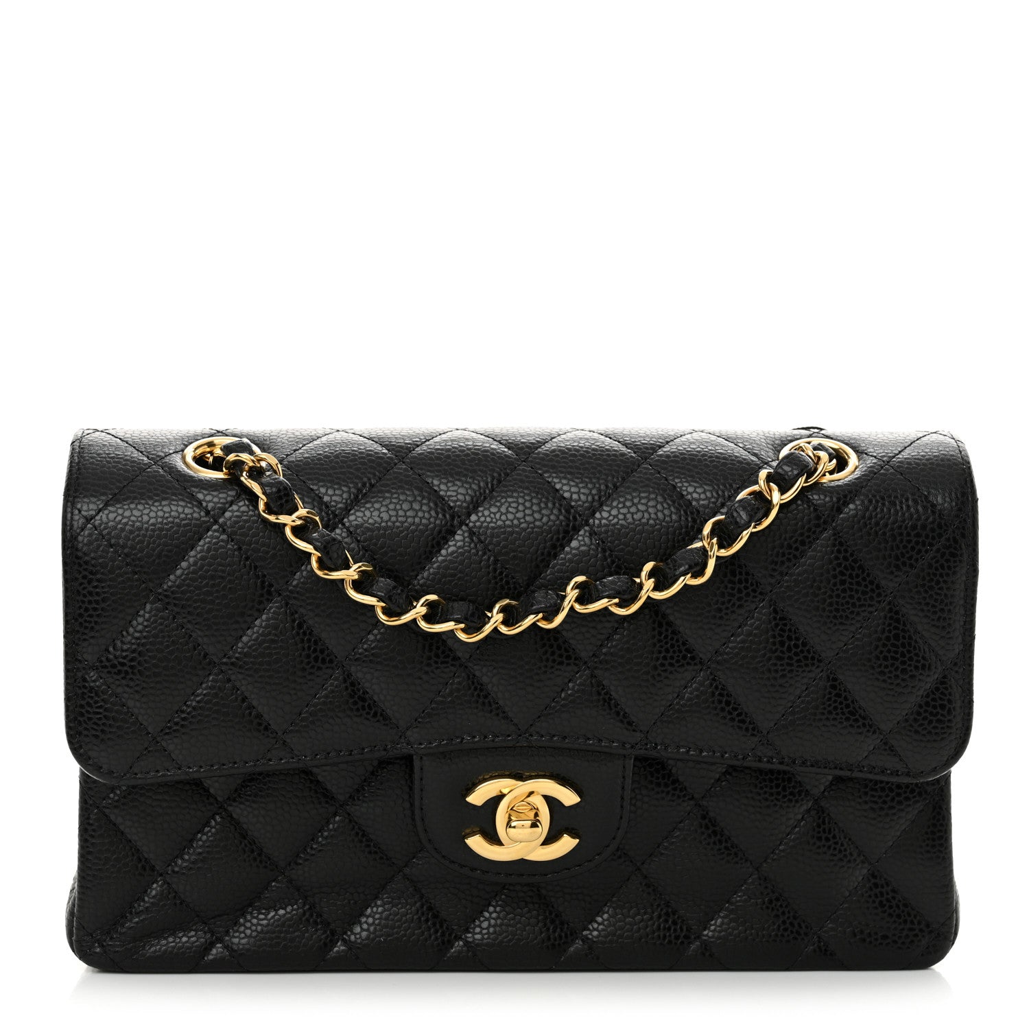 Caviar Quilted Small Double Flap Black