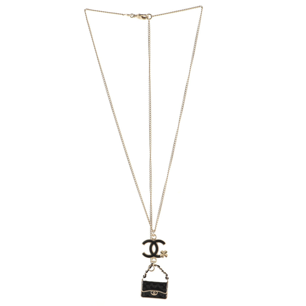 CC Flap Bag Pendant Long Necklace Metal and Enamel