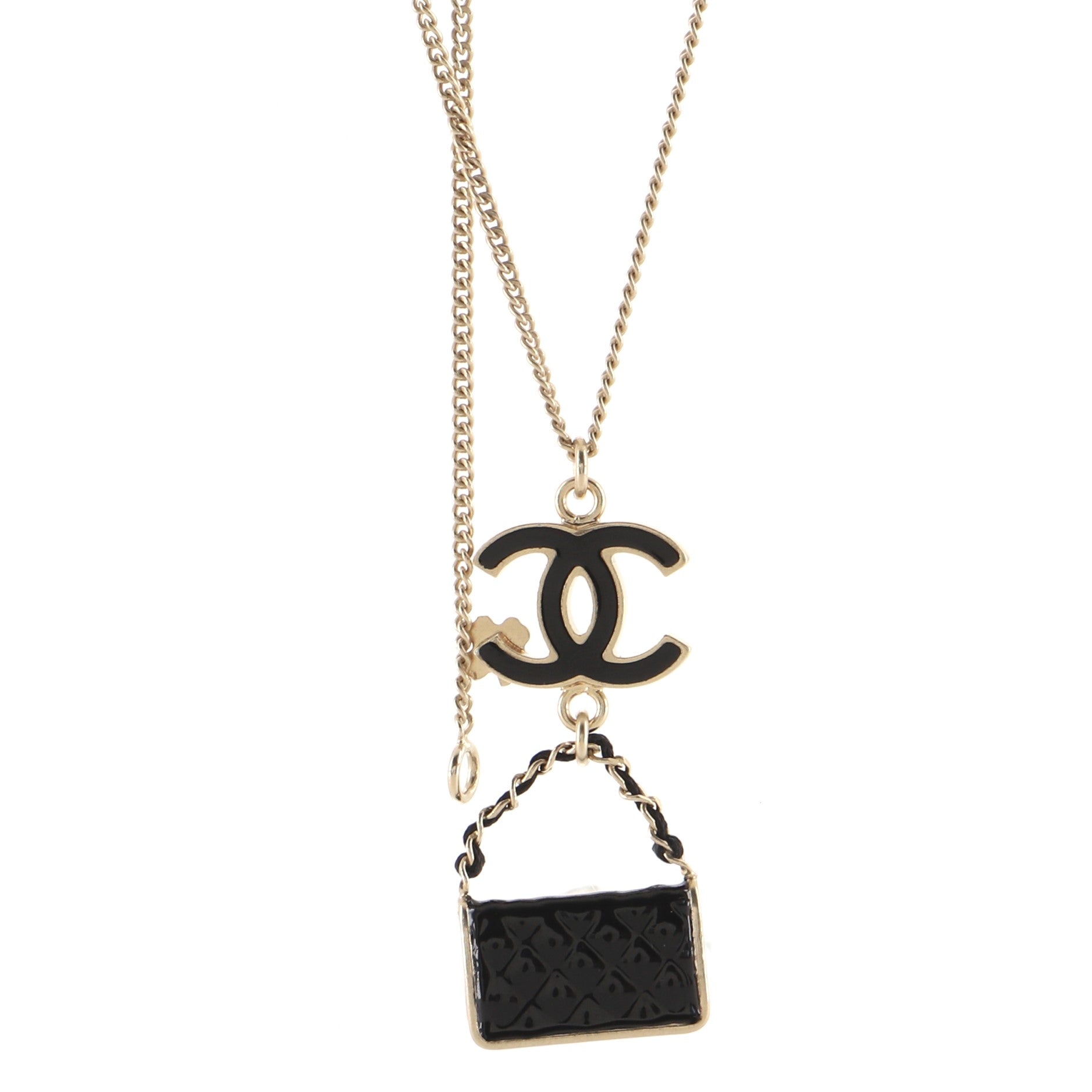 CC Flap Bag Pendant Long Necklace Metal and Enamel