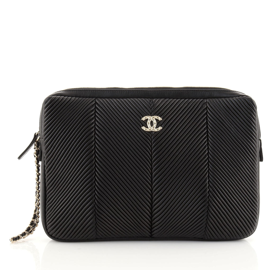 Clutch with Wristlet Chevron Lambskin Large