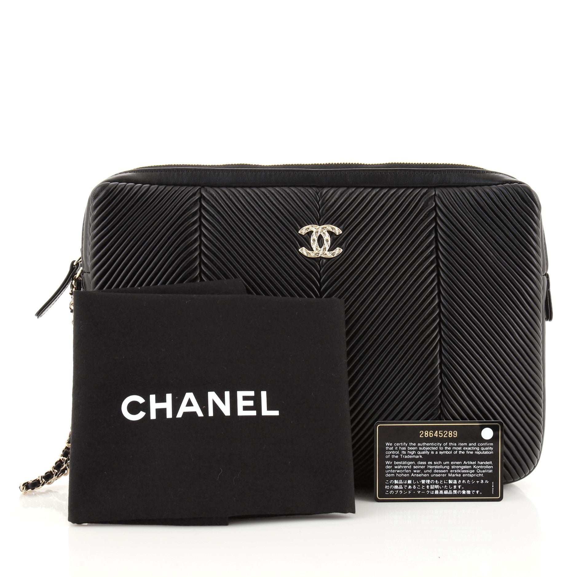 Clutch with Wristlet Chevron Lambskin Large