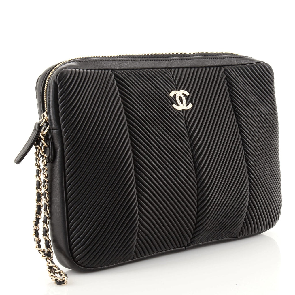 Clutch with Wristlet Chevron Lambskin Large