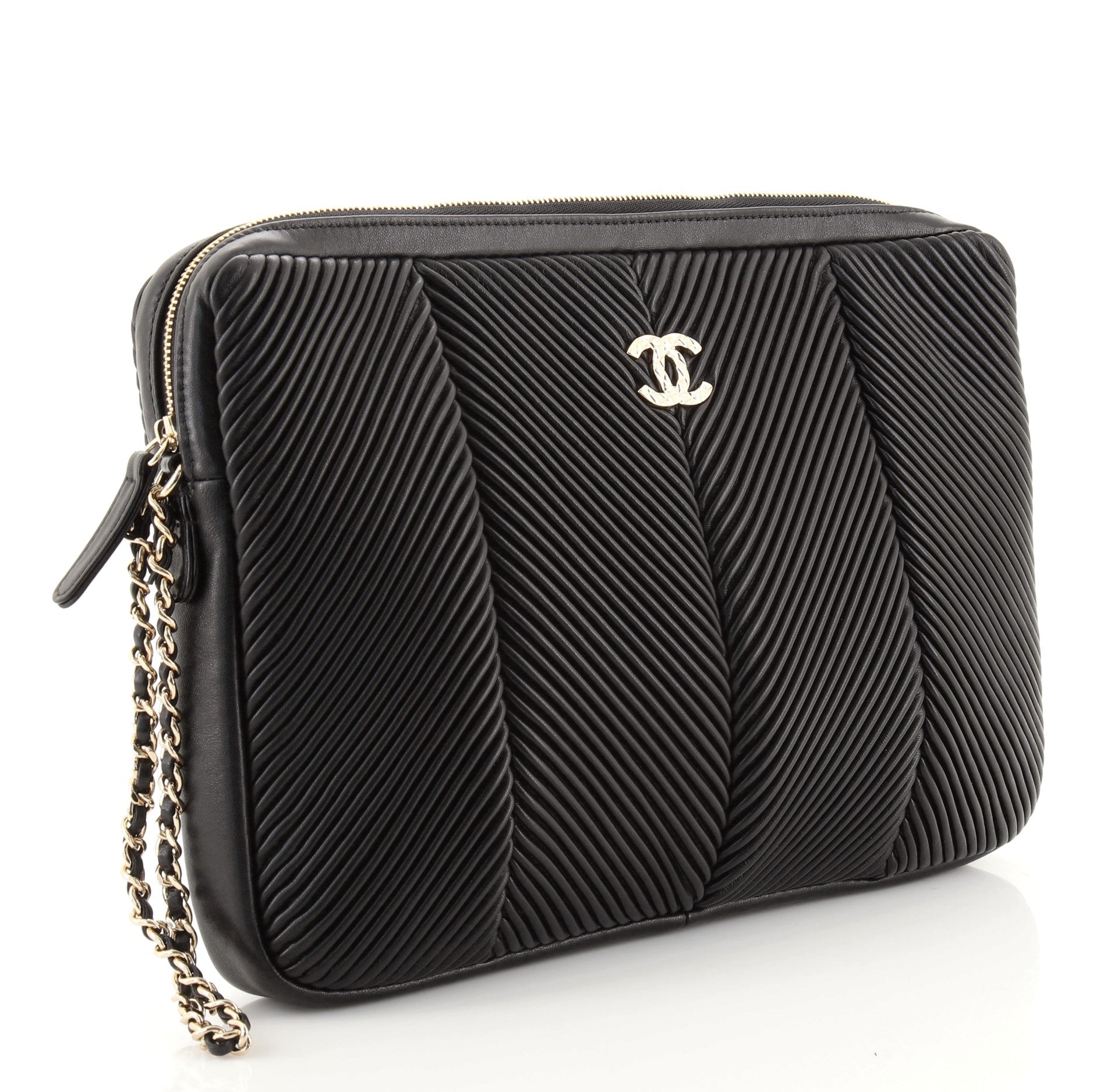 Clutch with Wristlet Chevron Lambskin Large