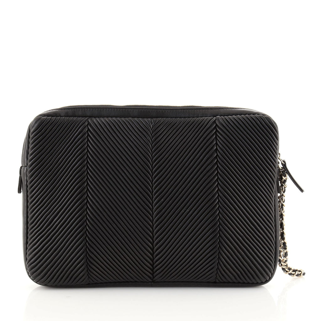 Clutch with Wristlet Chevron Lambskin Large