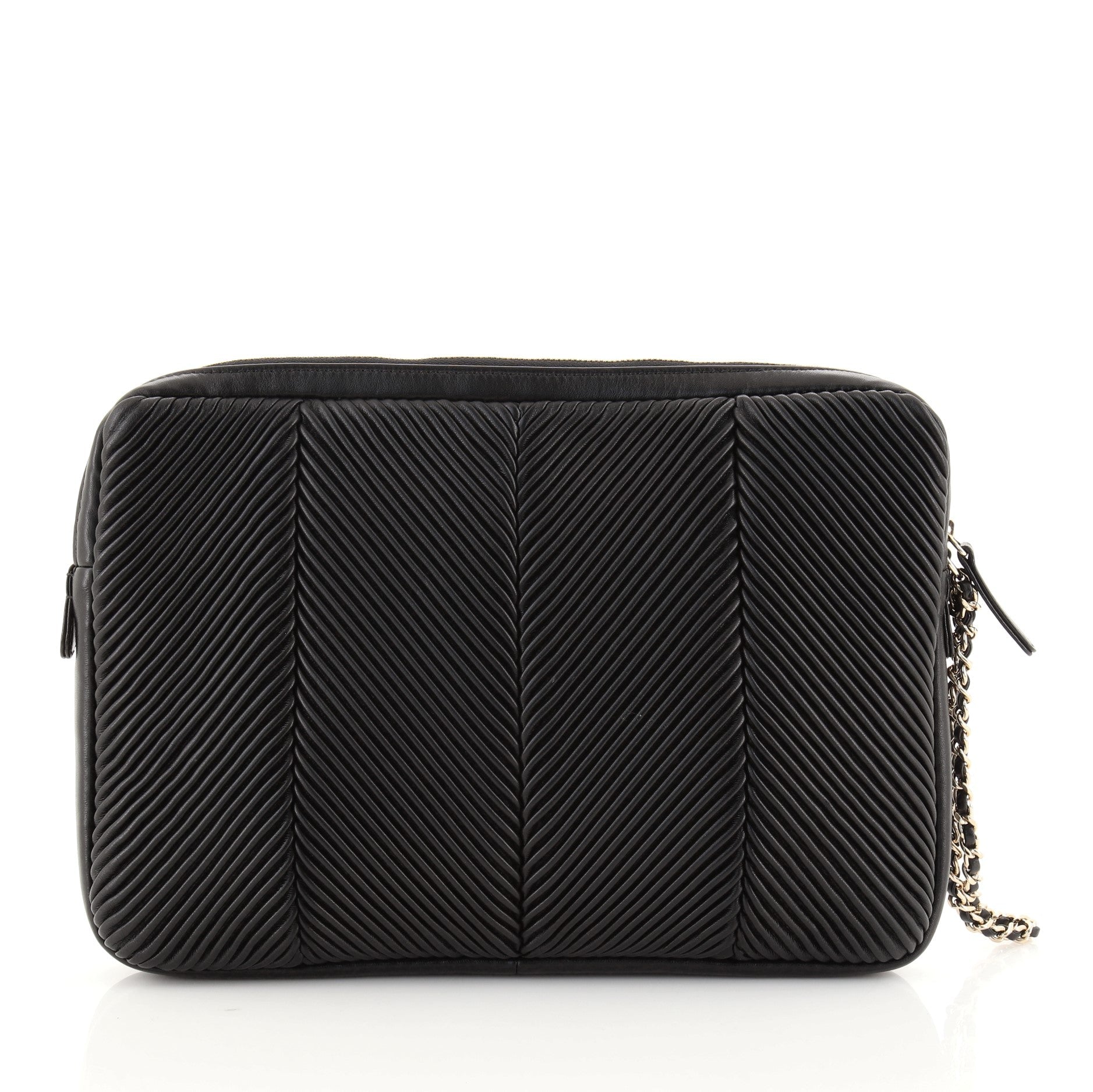 Clutch with Wristlet Chevron Lambskin Large