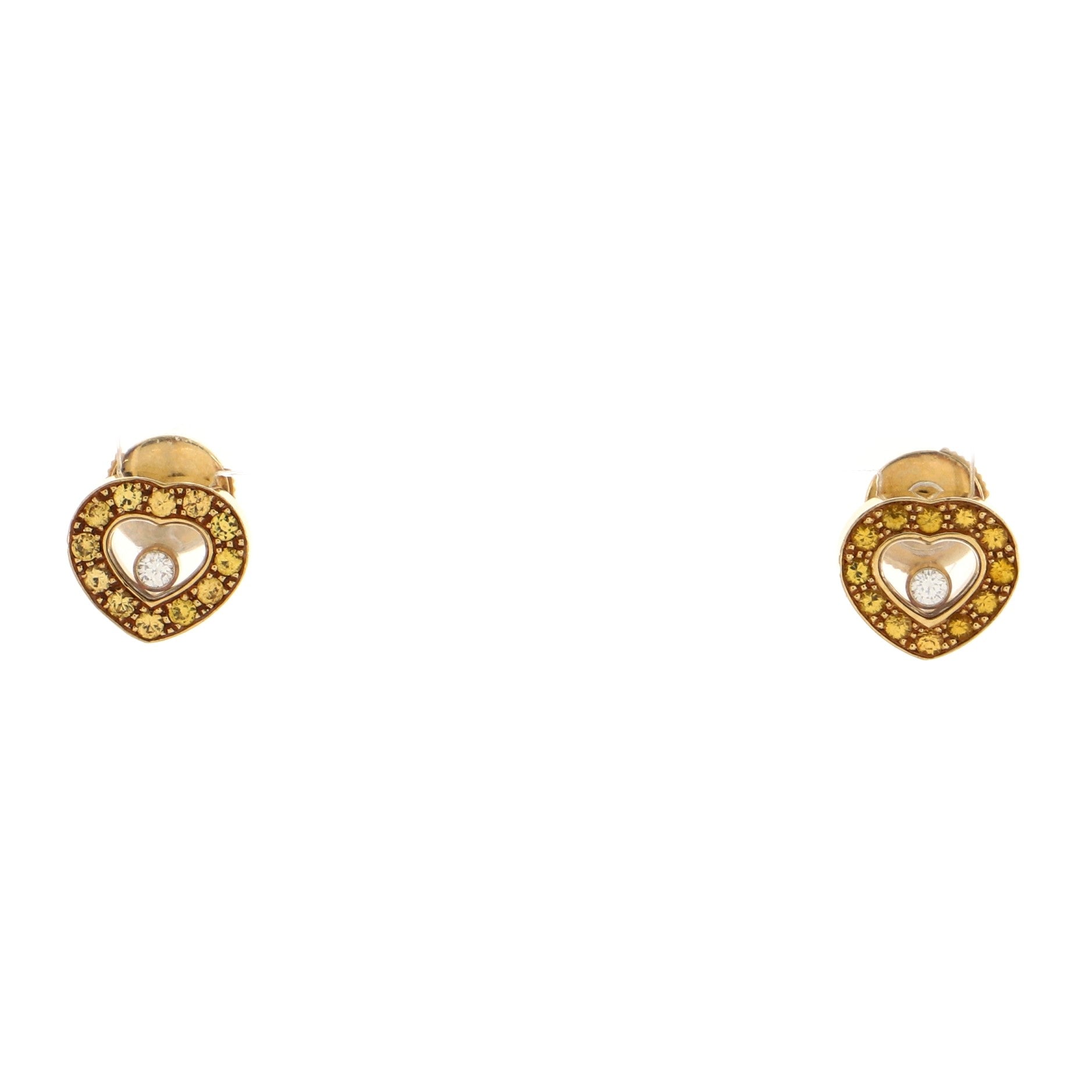 Happy Hearts Earrings 18K Yellow Gold with Yellow Topaz and Diamonds