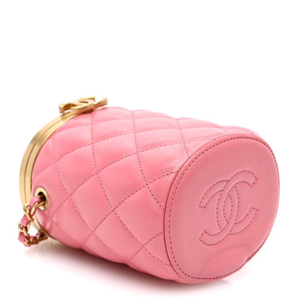 Lambskin Quilted Mini Crown Box Bag Pink