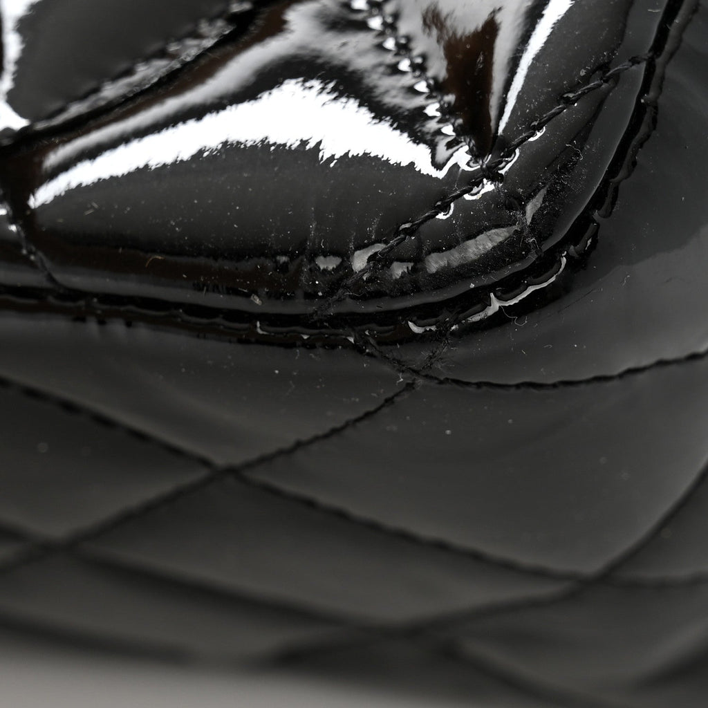 Patent Quilted Jumbo Double Flap Black