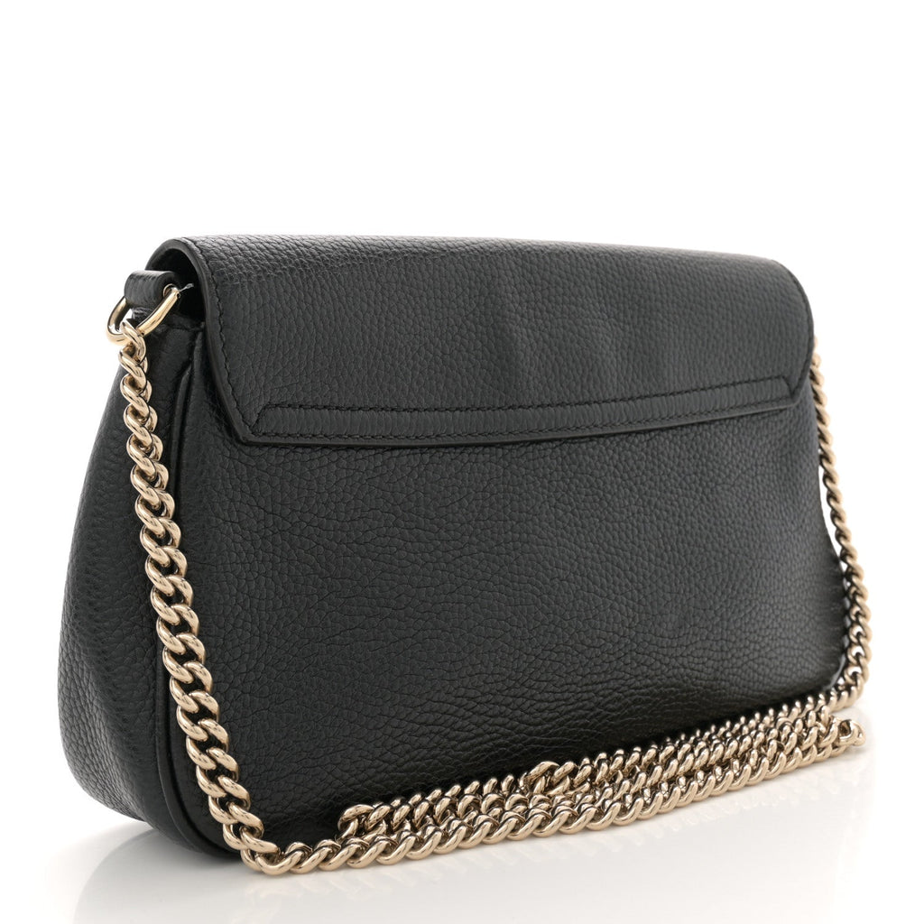 Pebbled Calfskin Medium Soho Flap Crossbody Black