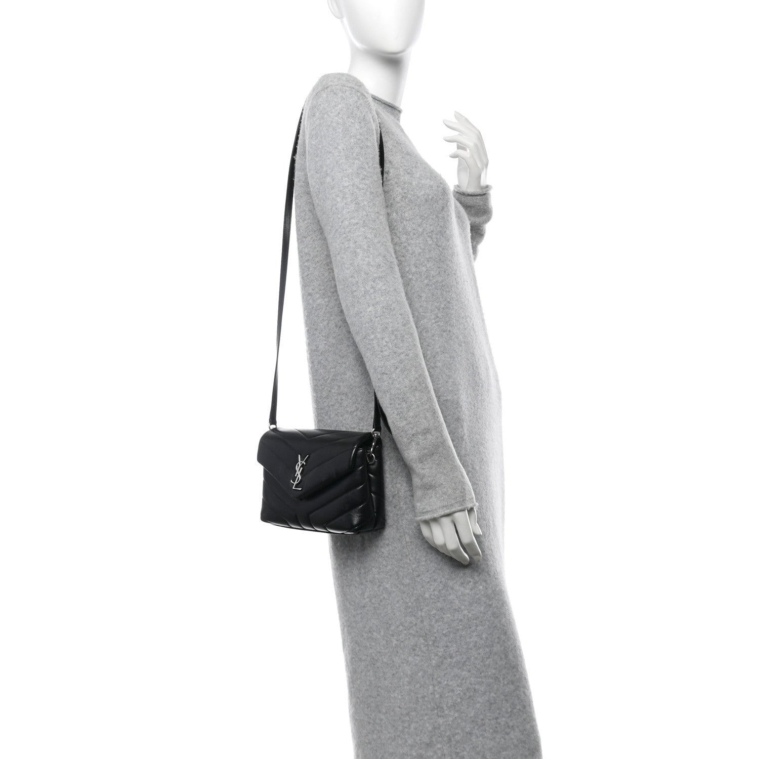 Calfskin Y Quilted Monogram Toy Loulou Crossbody Bag Black
