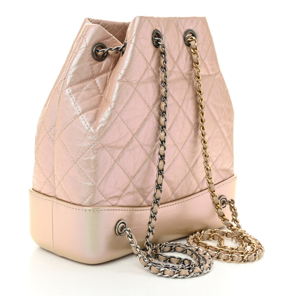 Iridescent Lambskin Calfskin Small Quilted Gabrielle Backpack Light Pink