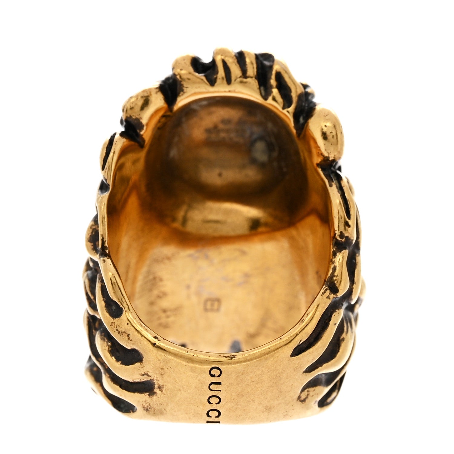 Metal Glass Pearl Lion Head Ring 10 62 Aged Gold