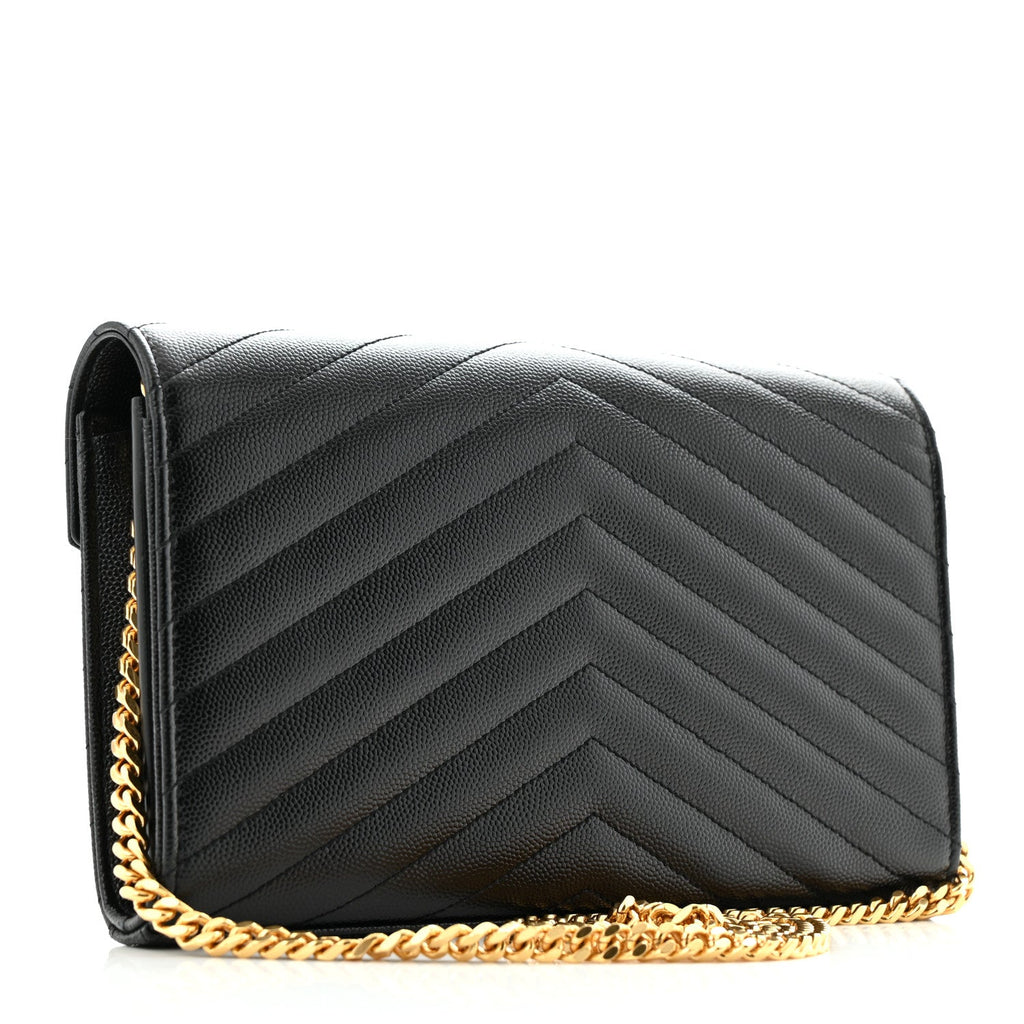 Grain De Poudre Matelasse Chevron Monogram Chain Wallet Black