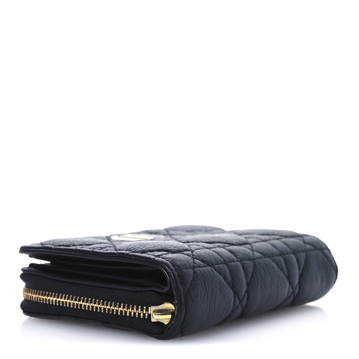 Grained Calfskin Supple Cannage Caro Scarlet Zipped Wallet Black
